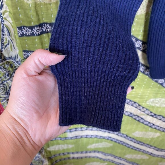NAADAM Navy Blue Merino Wool/ Cashmere Blend Ribbed Mockneck Sweater Size Medium - Picture 4 of 16